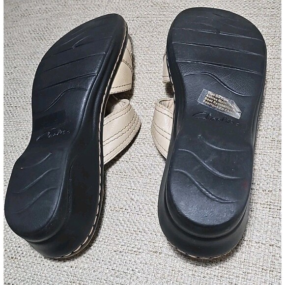 Clarks Bendables 65567 Shoes Women's Size US 7.5M Leather Slides Wedge Sandals - Picture 12 of 15
